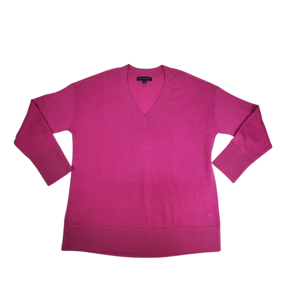 Banana Republic Pink Fuchsia 100% Merino Wool Sweater V-Neck Size Small - Picture 5 of 13